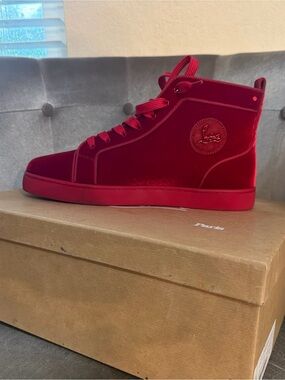 Christian Louboutin Red Velvet High-Top Sneakers